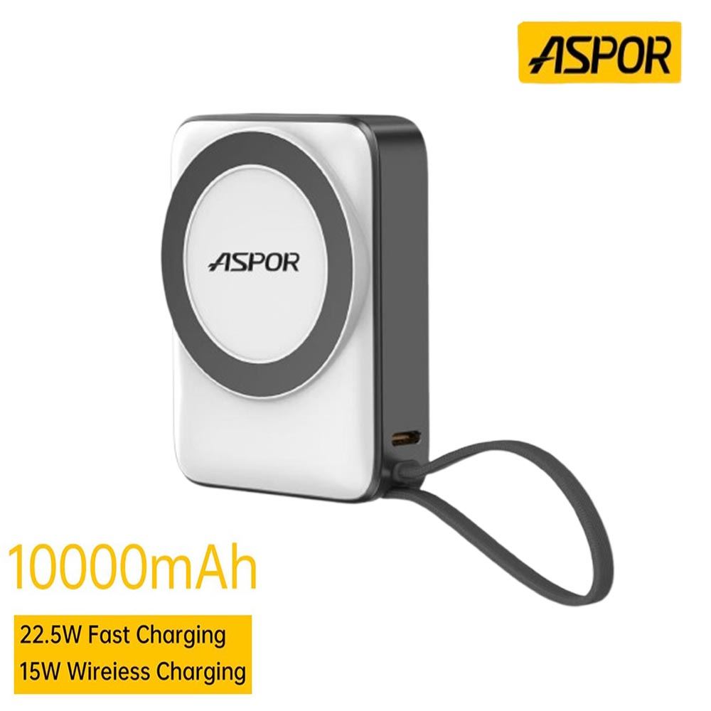 Batería Externa Portátil ASPOR 10 000 mAh Blanco A313 Carga Rápida Inalámbrica